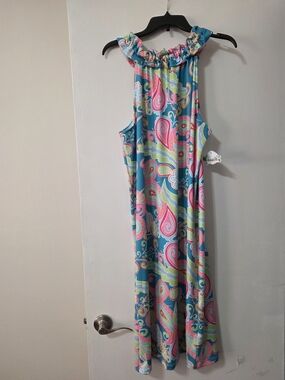 Lolly Wolly Doodle Teal and Pink Paisley Halter Dress